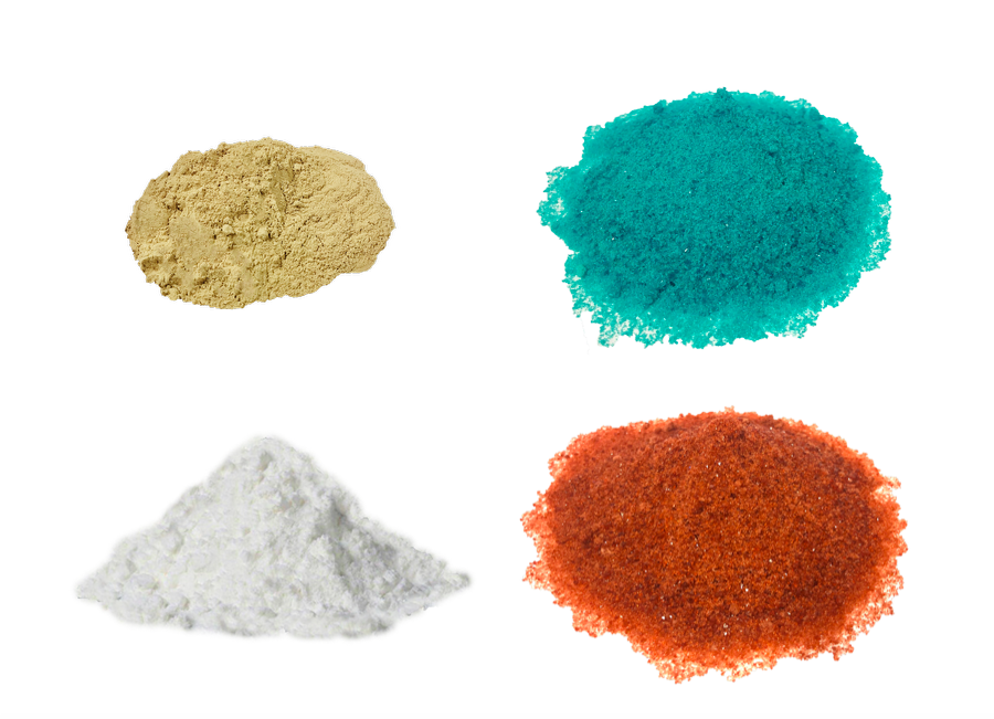 four different colours of powder